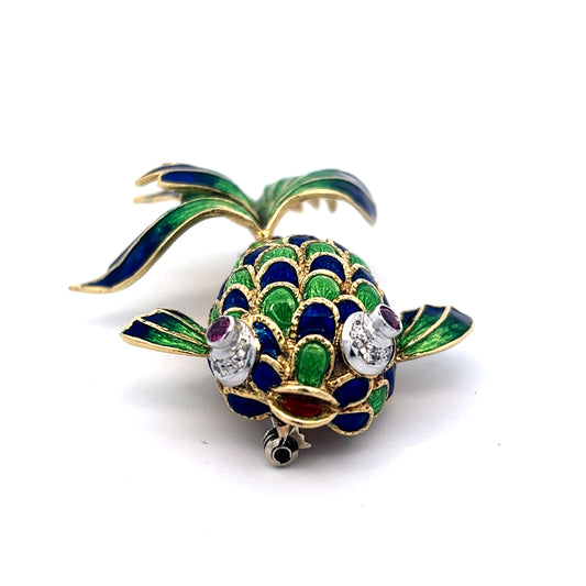 18k Elegant Koi Fish Enamel Pin Brooch