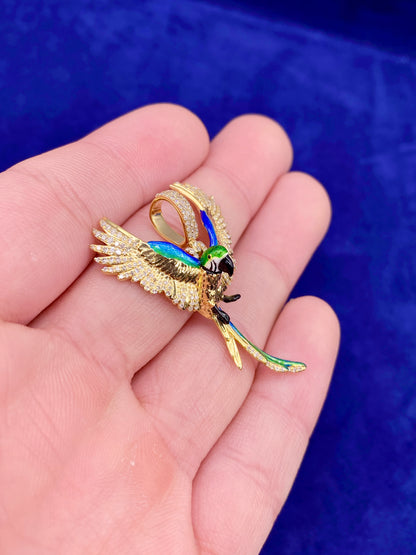 14k Colorful Parrot Pendant