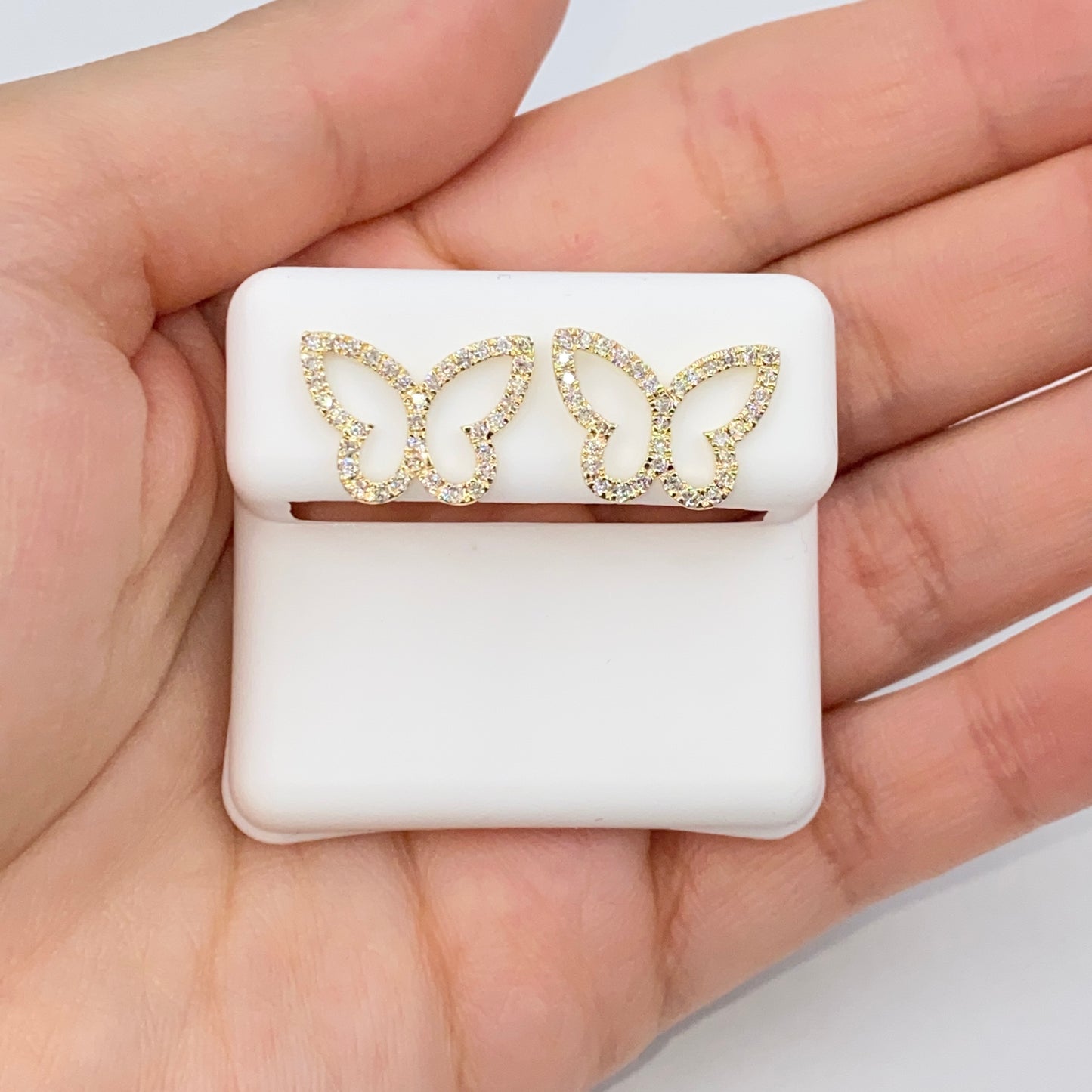 14K Butterfly Pave Outline Diamond Earrings