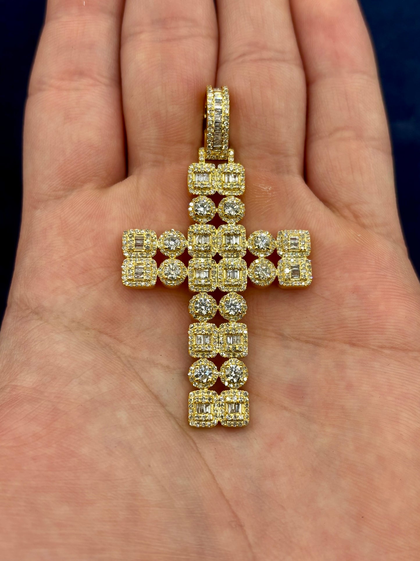10k Double Row Baguette Diamond Cross Pendant