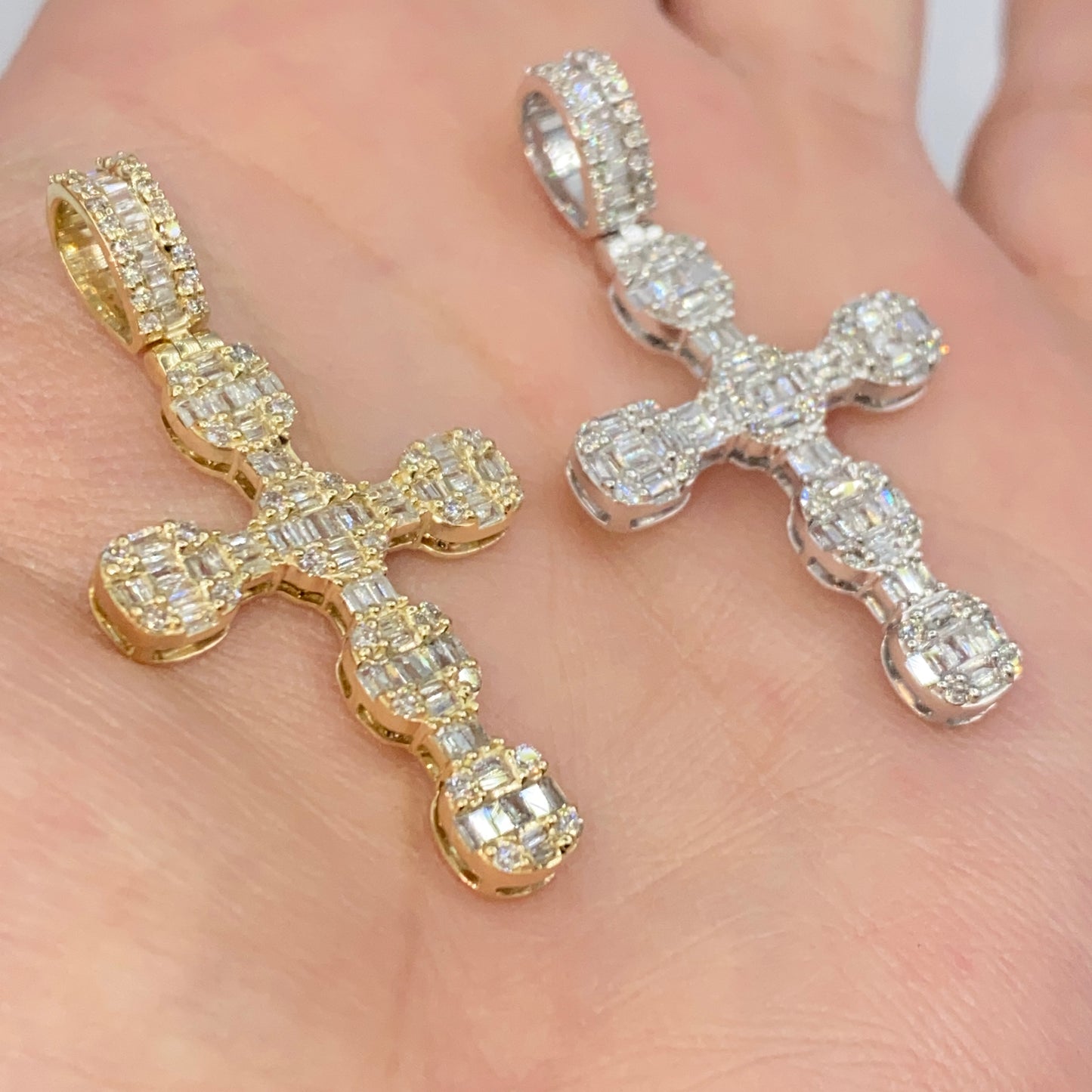 14K Cross Diamond Baguette Pendant