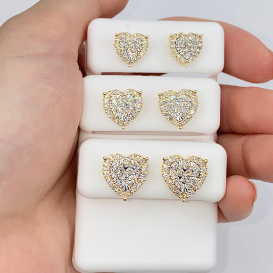 14K Halo Heart Iced Diamond Earrings