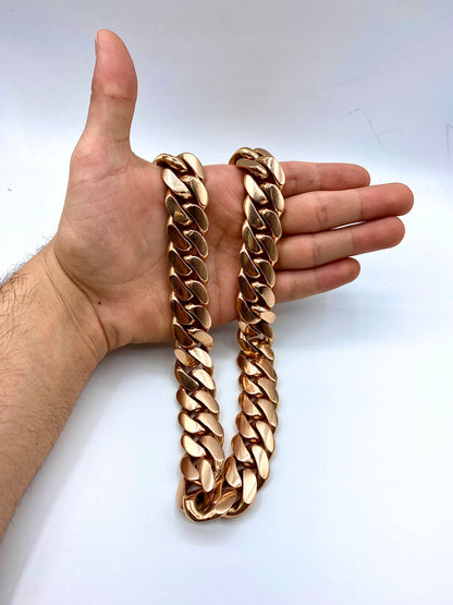 14k Solid Rose Gold Cuban Chain 21mm 33”