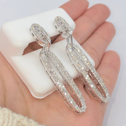 14K Oval Chain Dangling Diamond Earrings