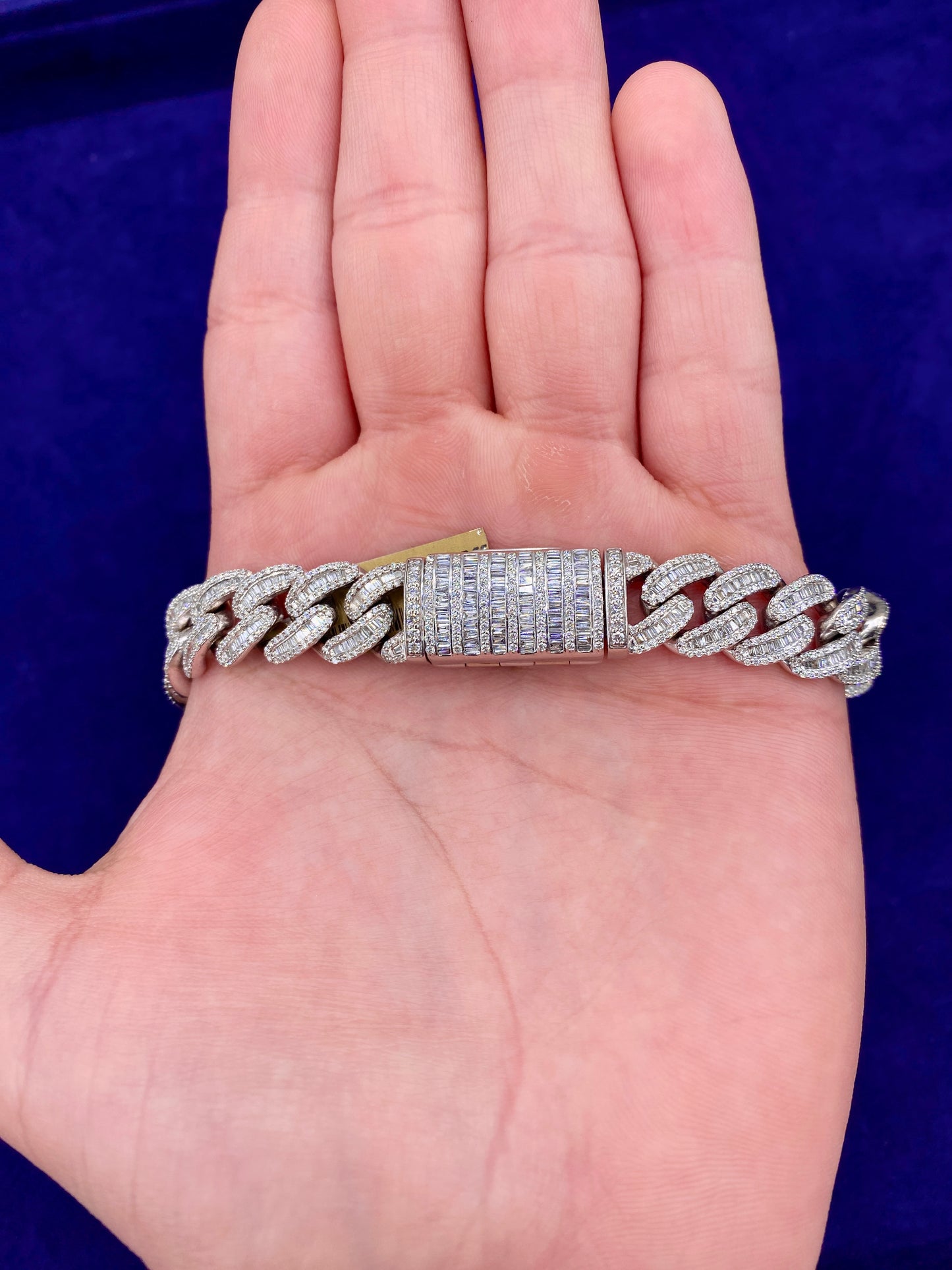 10K 12.5mm White Gold Baguette Cuban Chain 22"