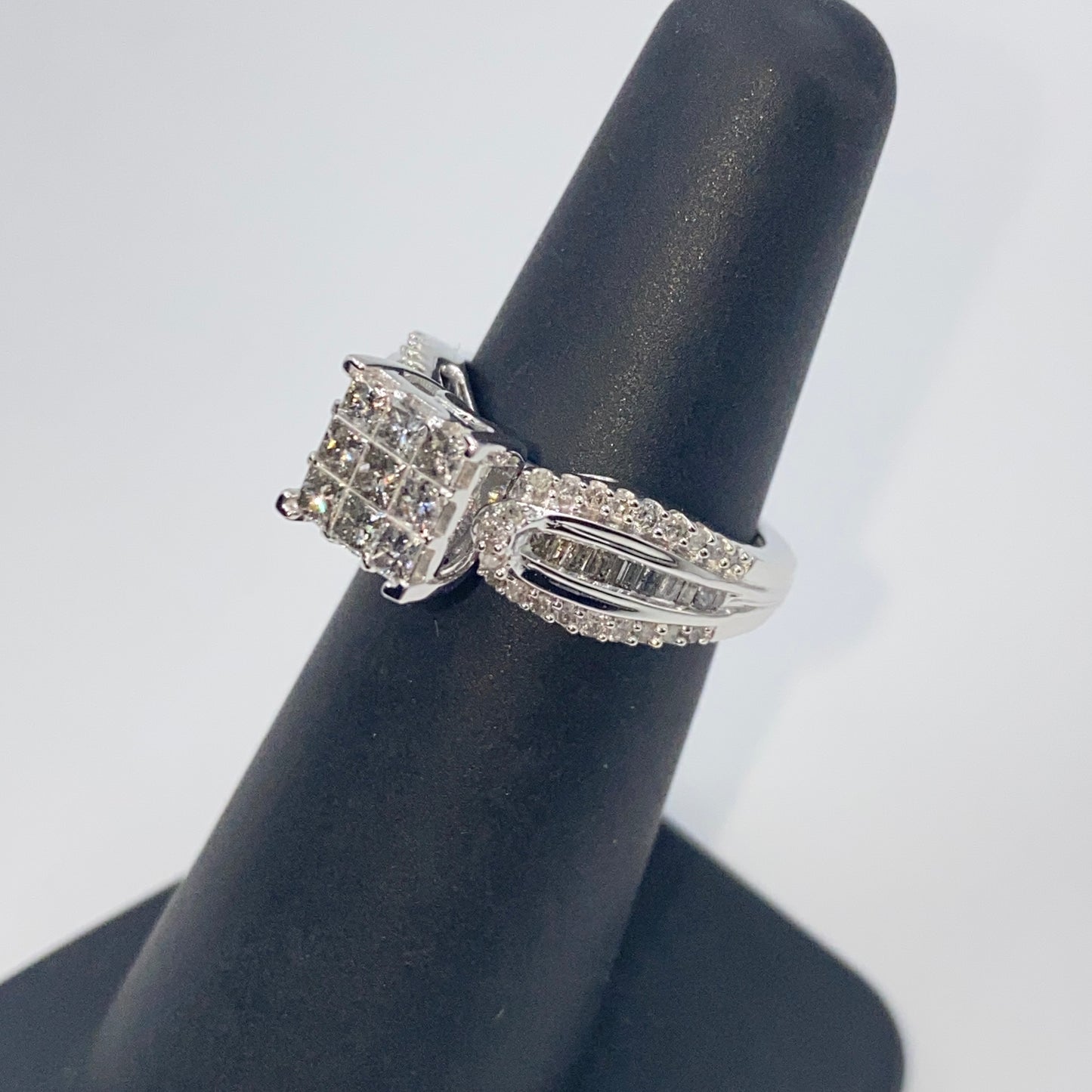10K Square Princess Cut Diamond Baguette Engagement Ring