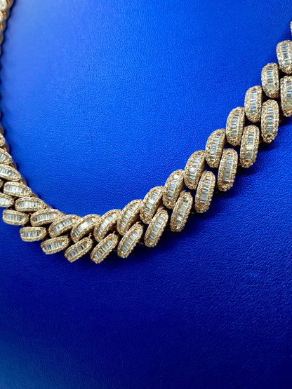 14k Rose Gold Jumbo Baguette Diamond Cuban Chain 14.2mm