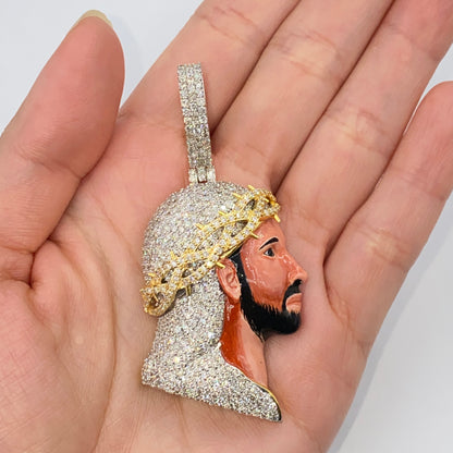10K Jesus Head Enamel Diamond Pendant