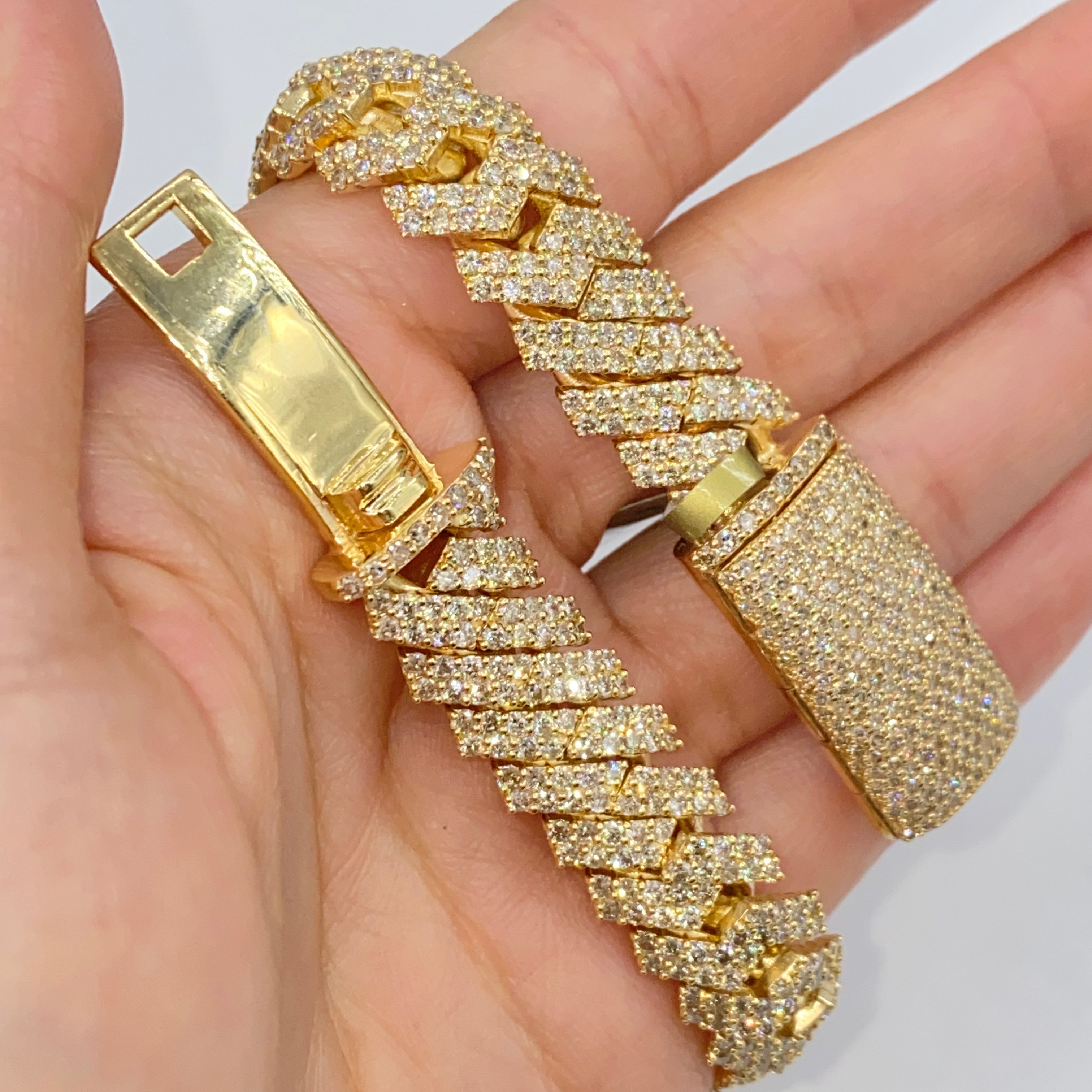 10K Solid Yellow Gold 4.15 CTW Round Cut Diamond Cuban Link Bracelet w –  Exotic Diamonds
