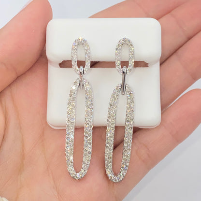 14K Oval Chain Dangling Diamond Earrings