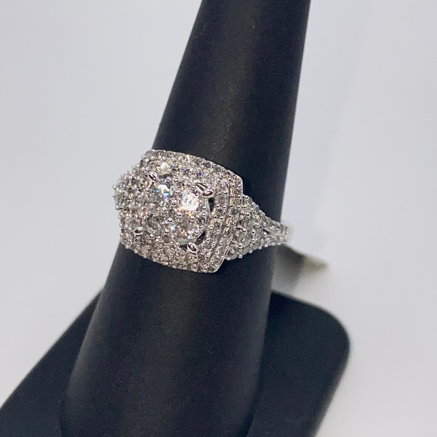 10K Circle Square Halo Diamond Engagement Ring