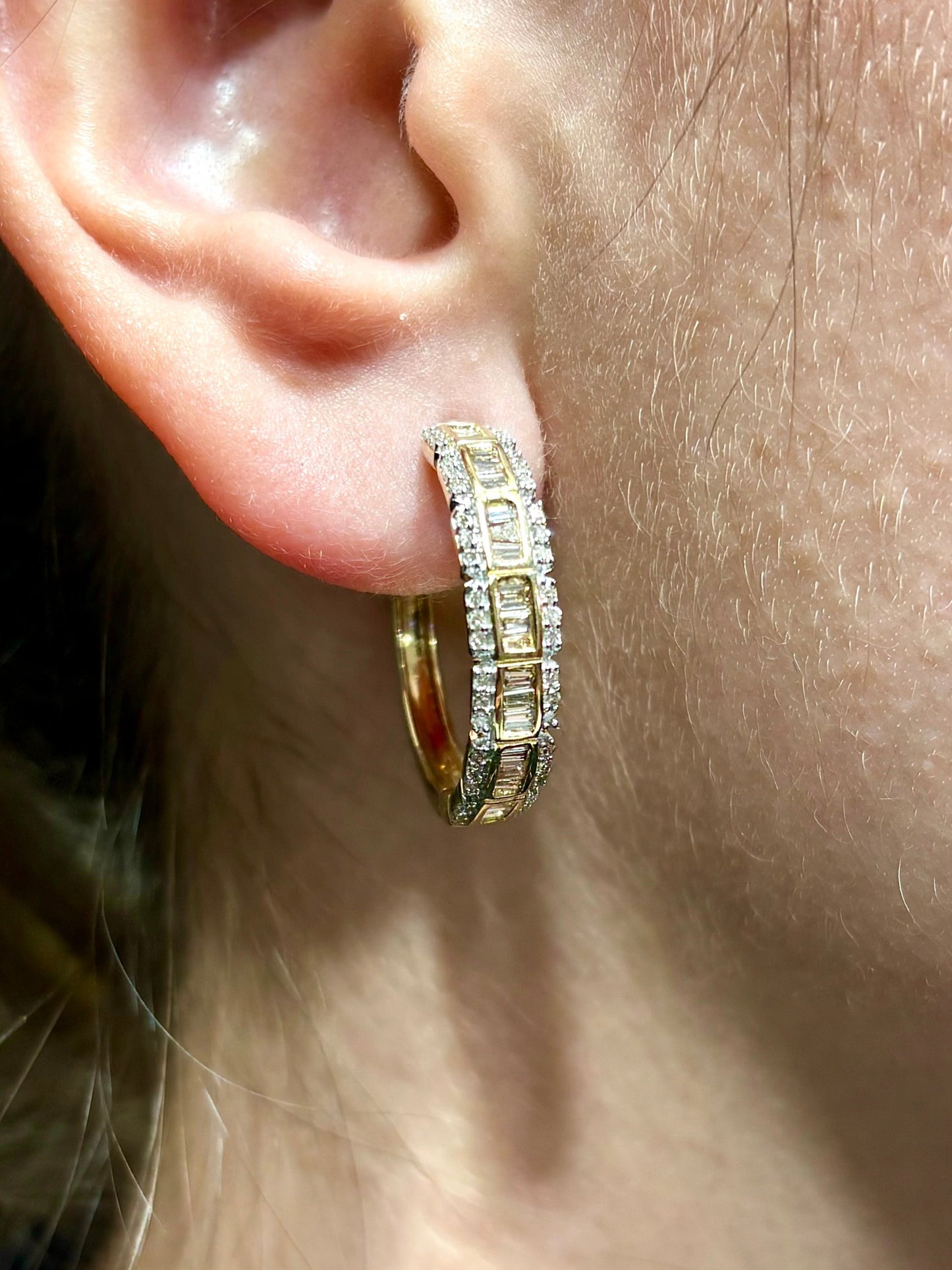 14k Baguette Square Style Hoop Earrings