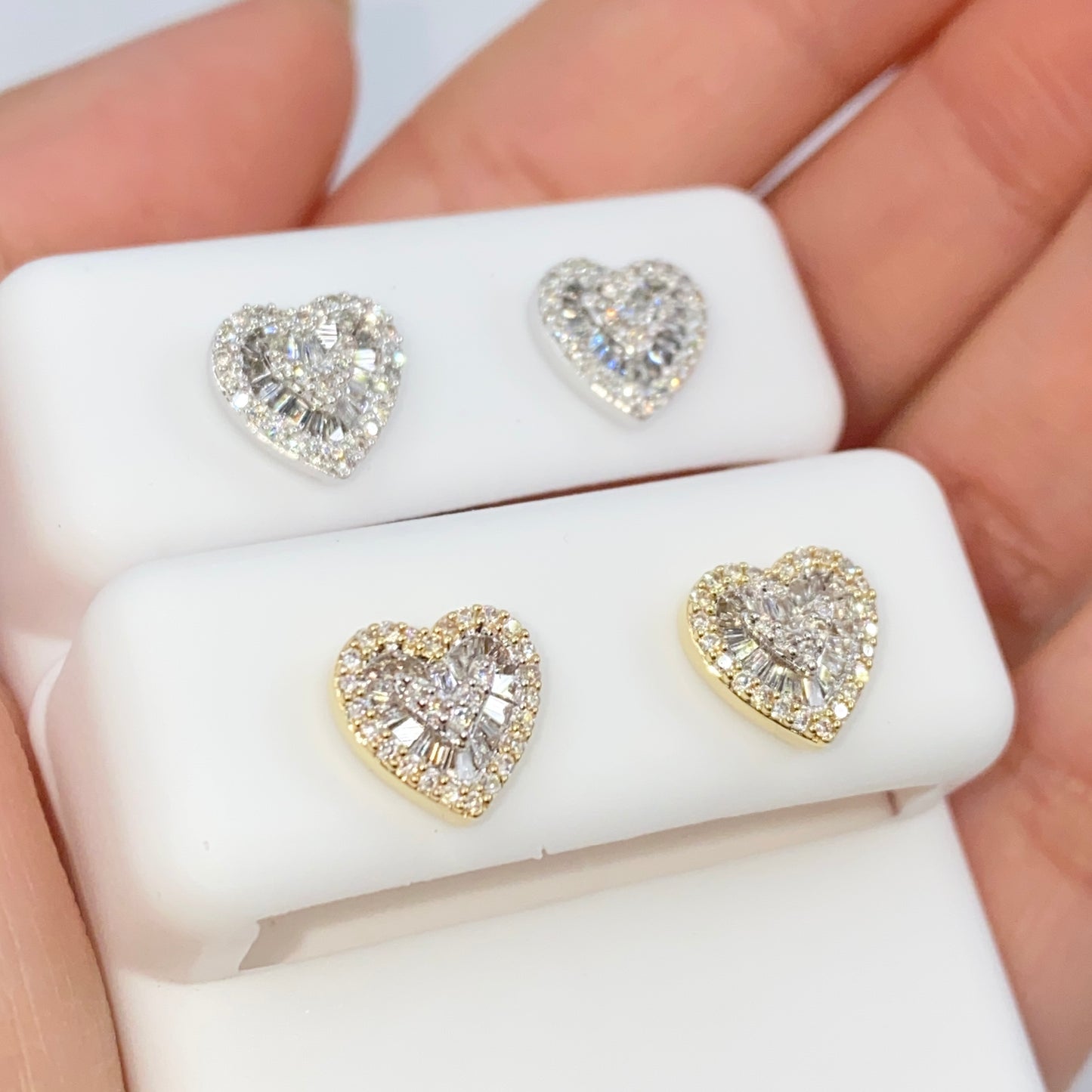 14K Parisian Heart Diamond Baguette Earrings