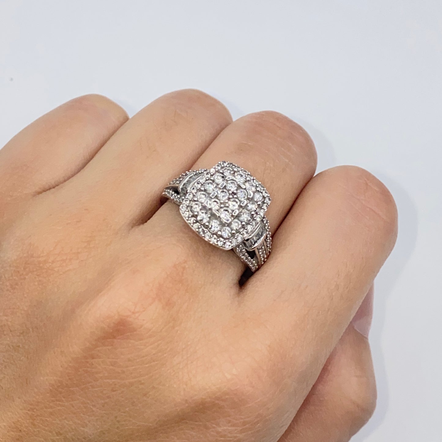 10K Rectangle Halo Diamond Baguette Engagement Ring