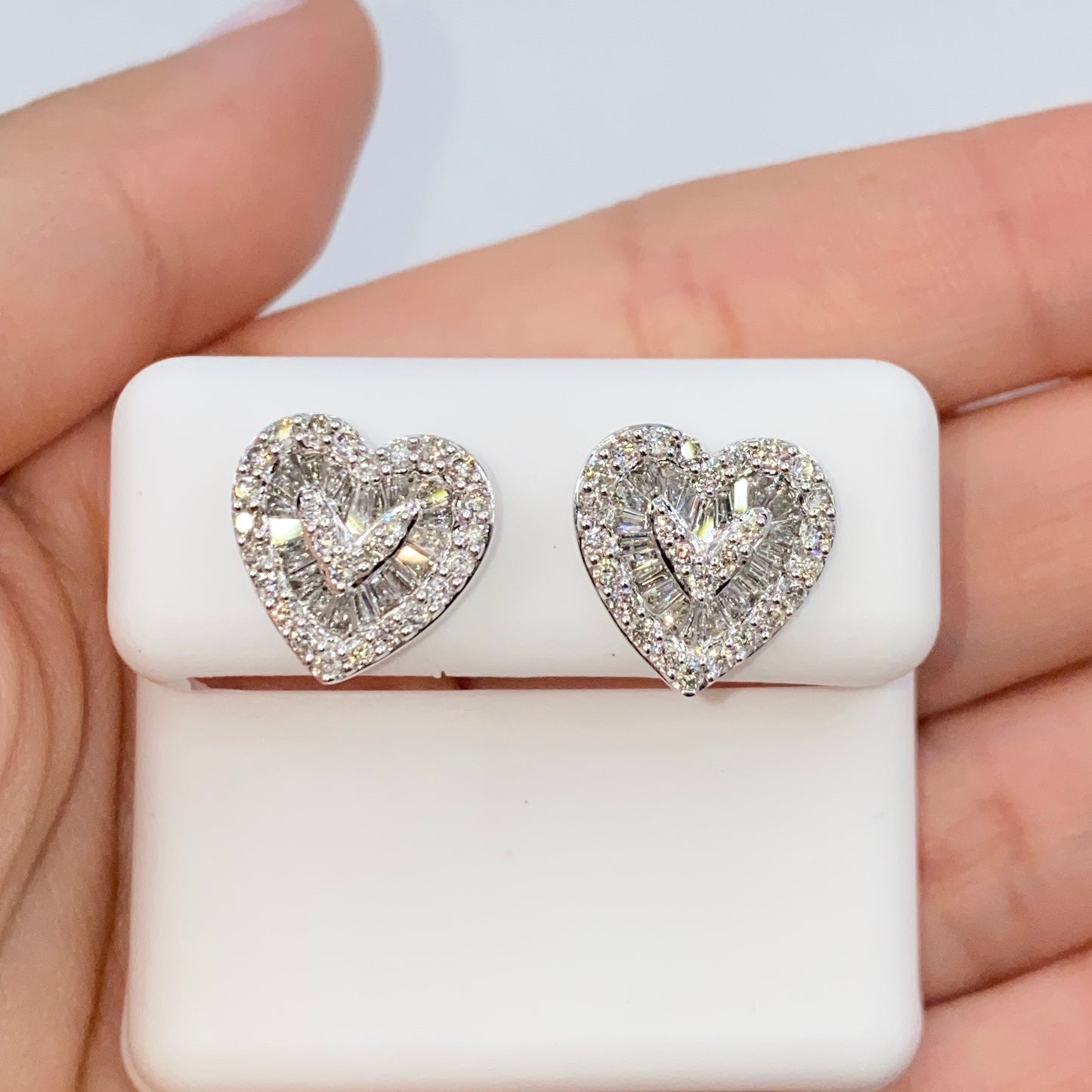 14K Parisian Heart Diamond Baguette Earrings