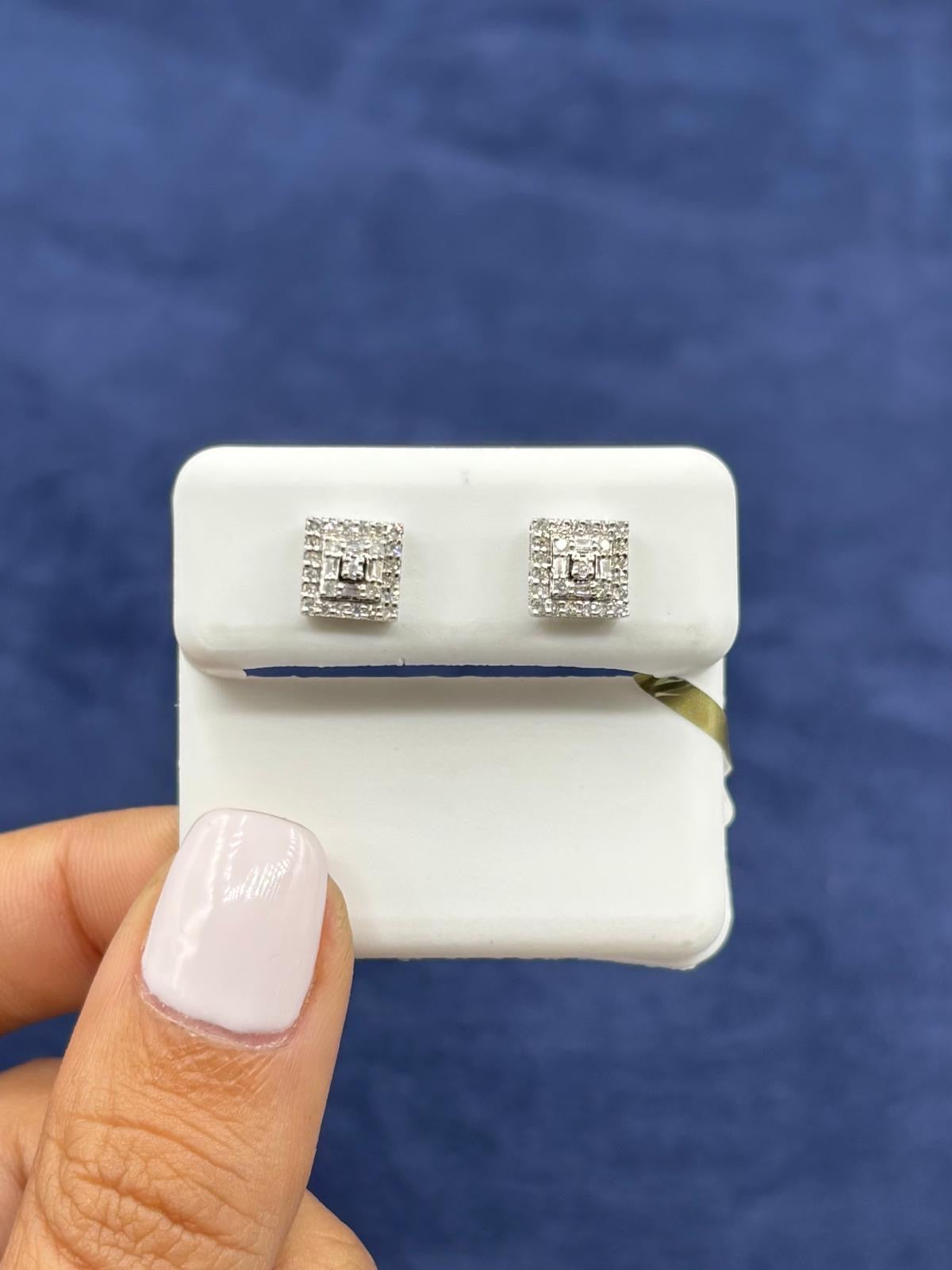 10k Square Layered Baguette Diamond Earrings