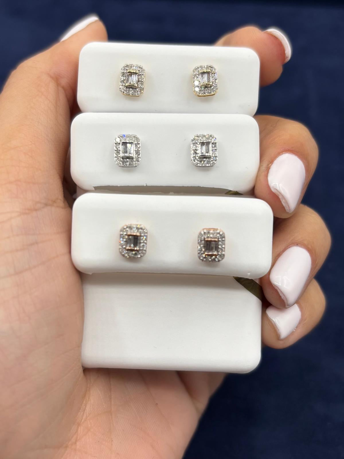 10k Baguette Center Rectangle Diamond Earrings