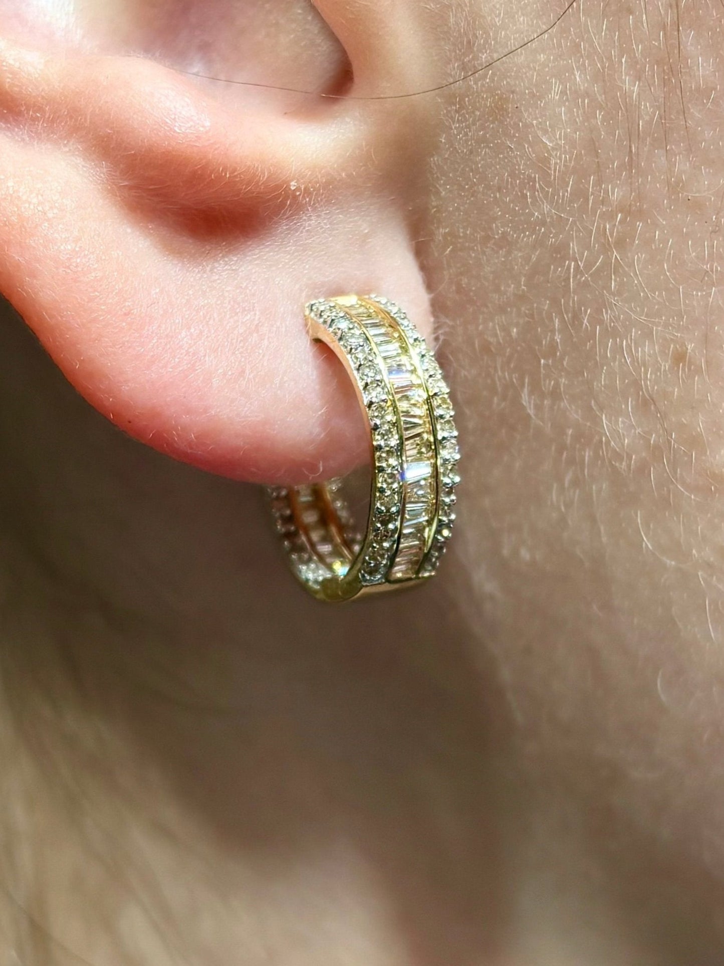 14k Small Baguette Ladder In and Out Hoop Earrings