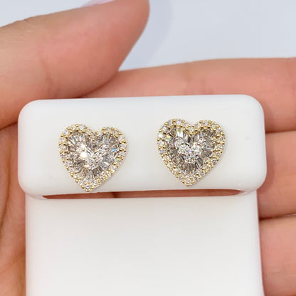 14K Parisian Heart Diamond Baguette Earrings