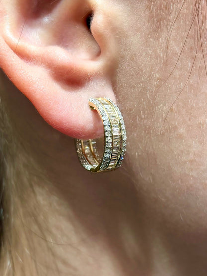 14k Baguette Ladder In and Out Hoop Earrings