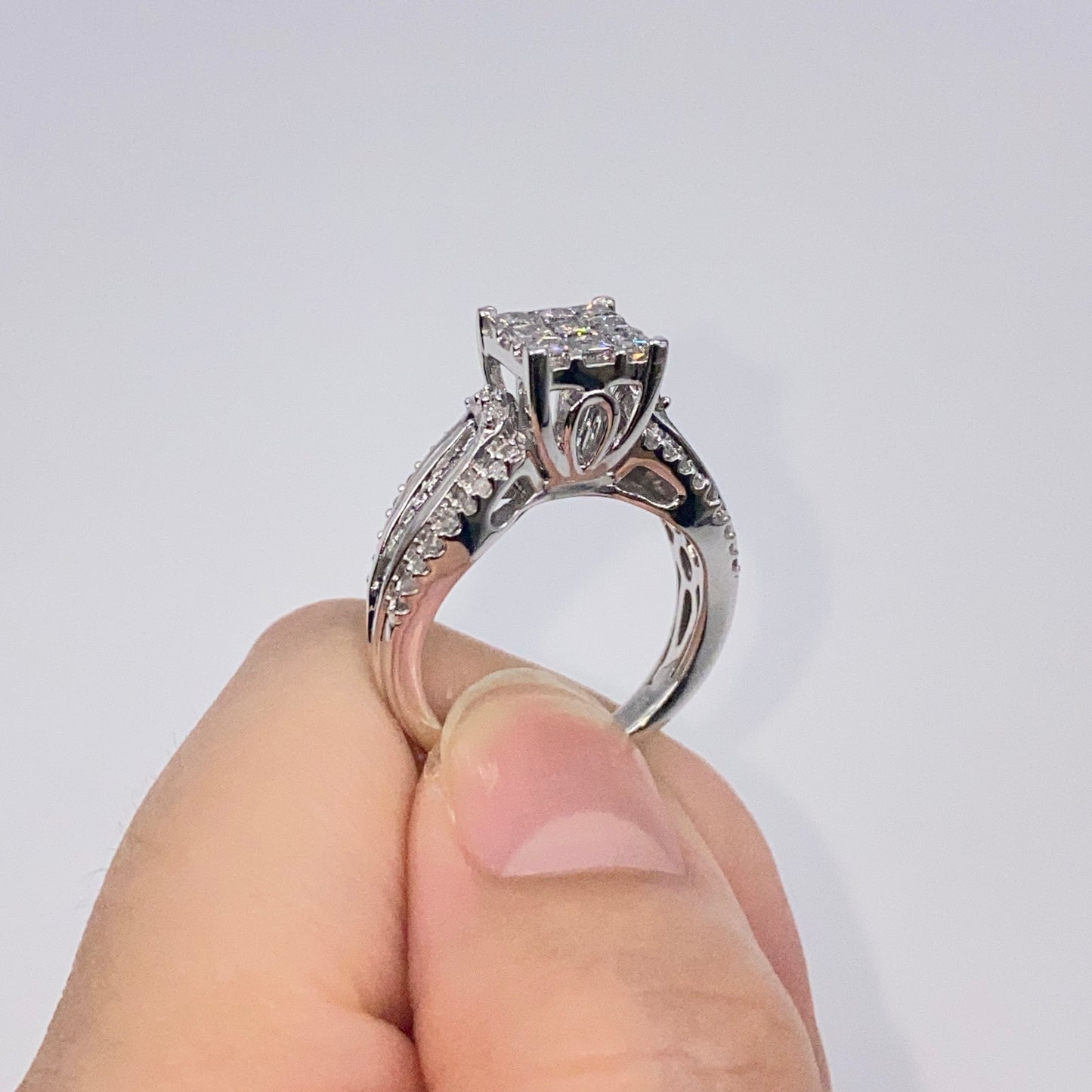 10K Square Princess Cut Diamond Baguette Engagement Ring