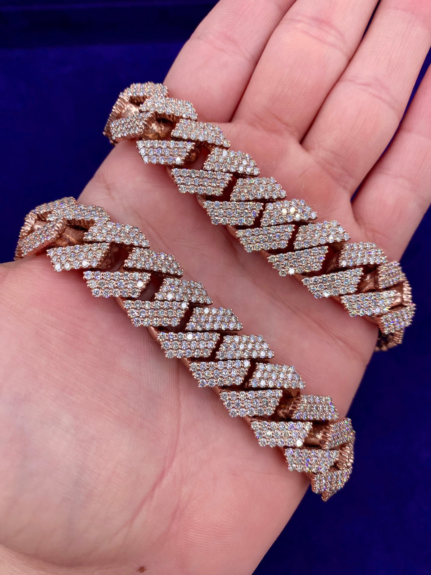 10K 18M Rose Gold Diamond Cuban Chain 22"