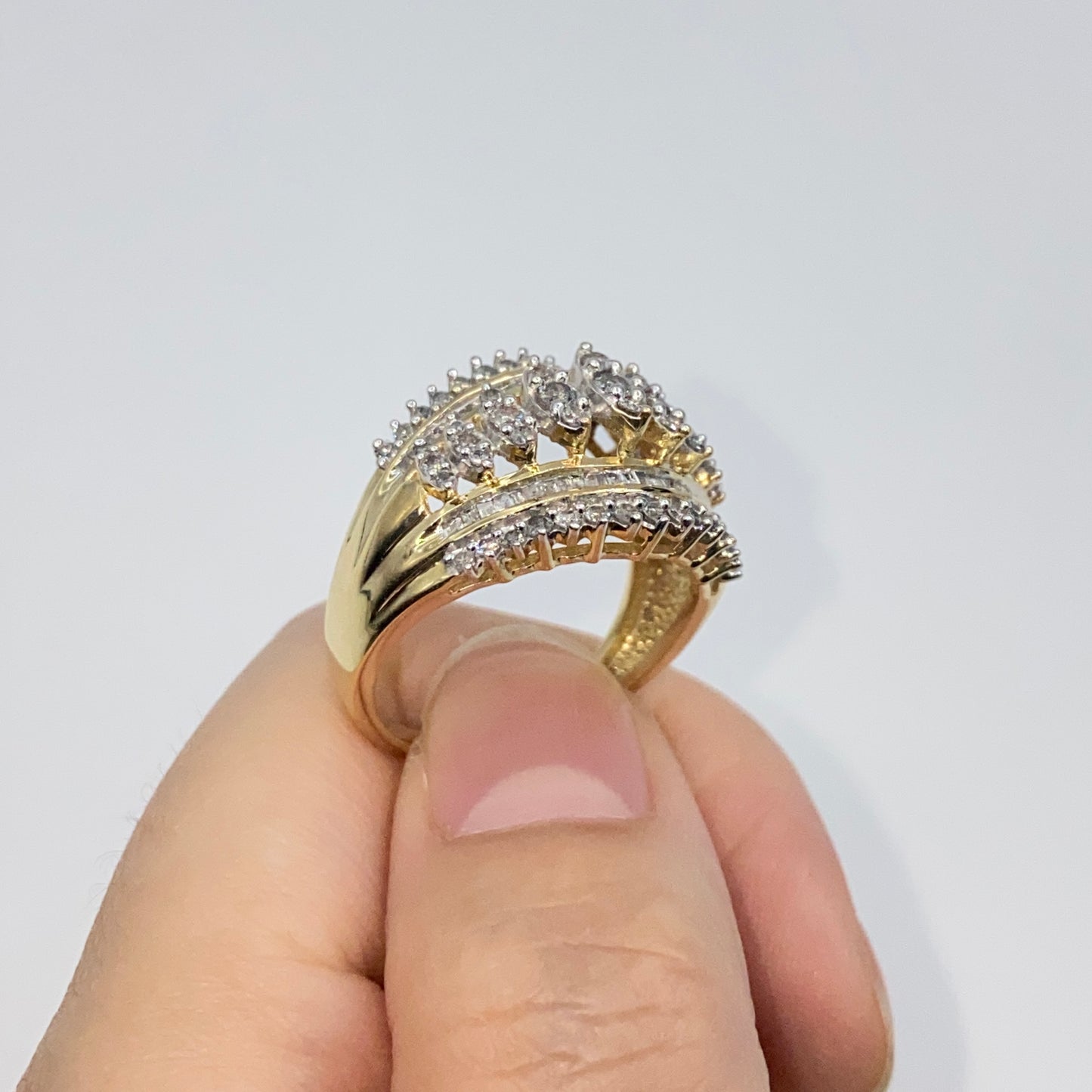 10K Diamond Baguette Crown Ring