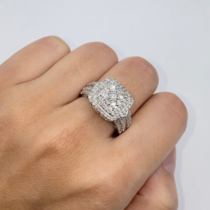 10K Square Double Halo Diamond Ring