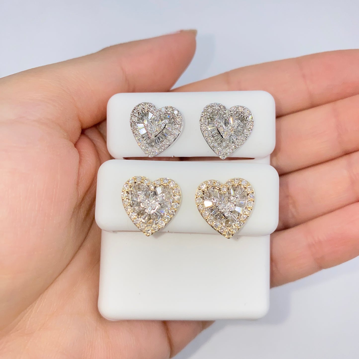 14K Parisian Heart Diamond Baguette Earrings