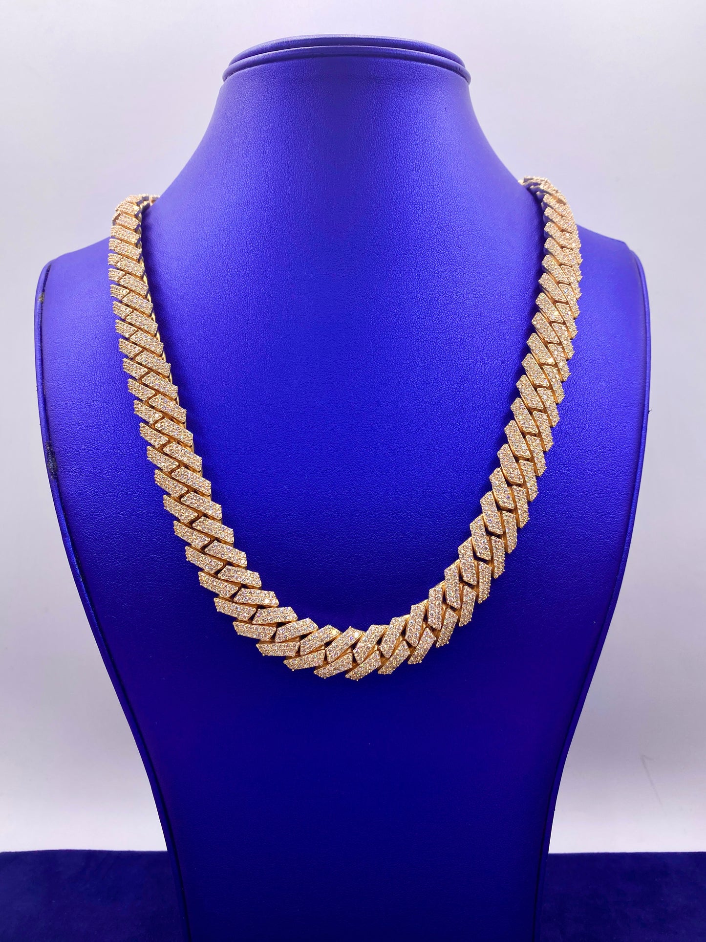 14k 14.8mm Gold Iced Out Cuban Chain 22”