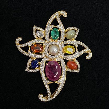 14K Florish Gemstone VVS Diamond Pendant