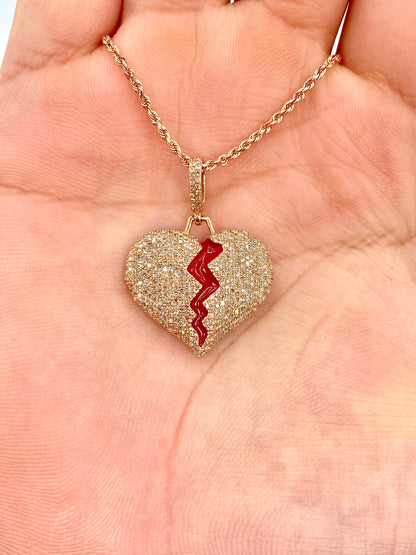 14K Broken Heart Diamond Pendant
