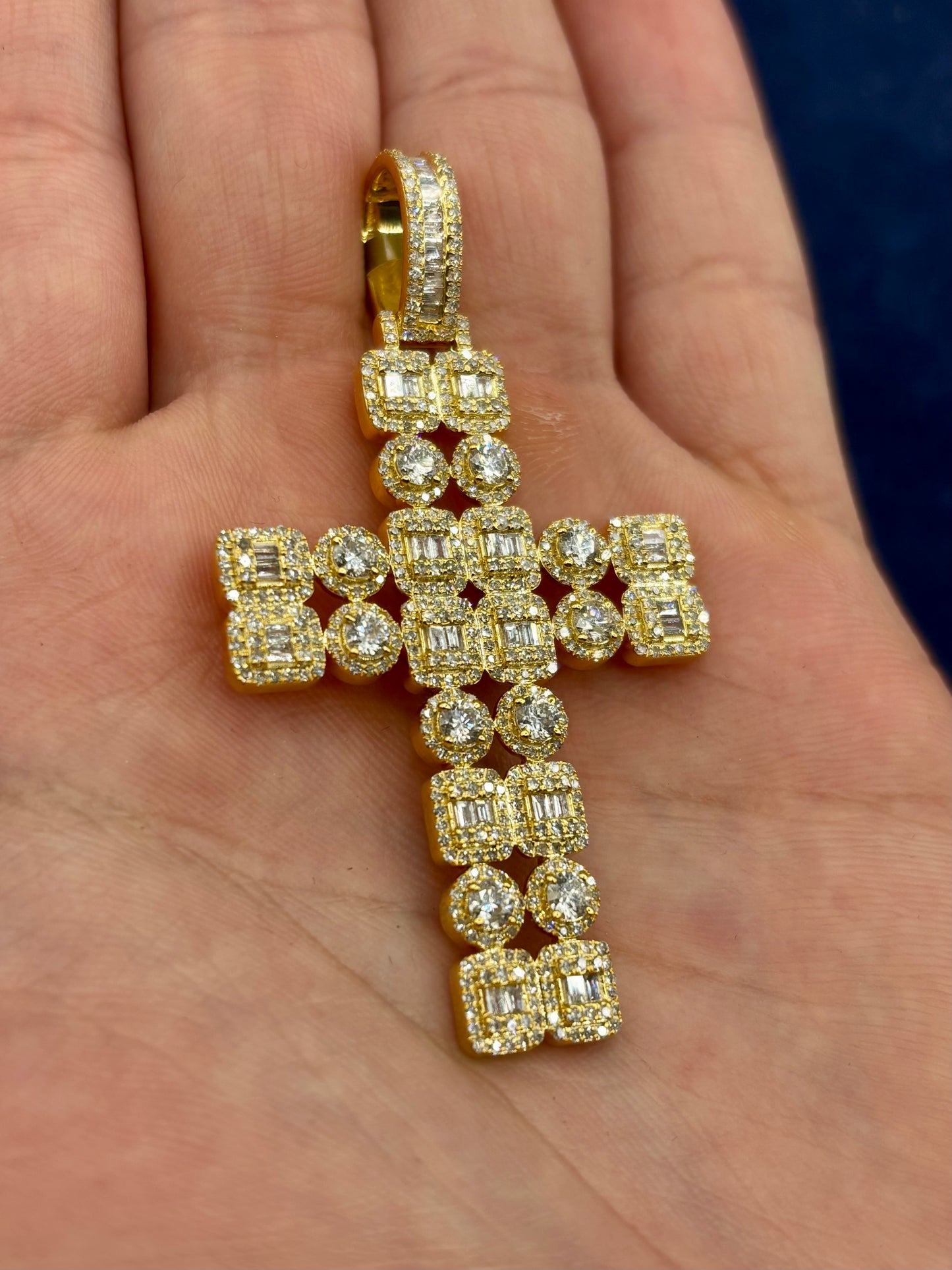 10k Double Row Baguette Diamond Cross Pendant