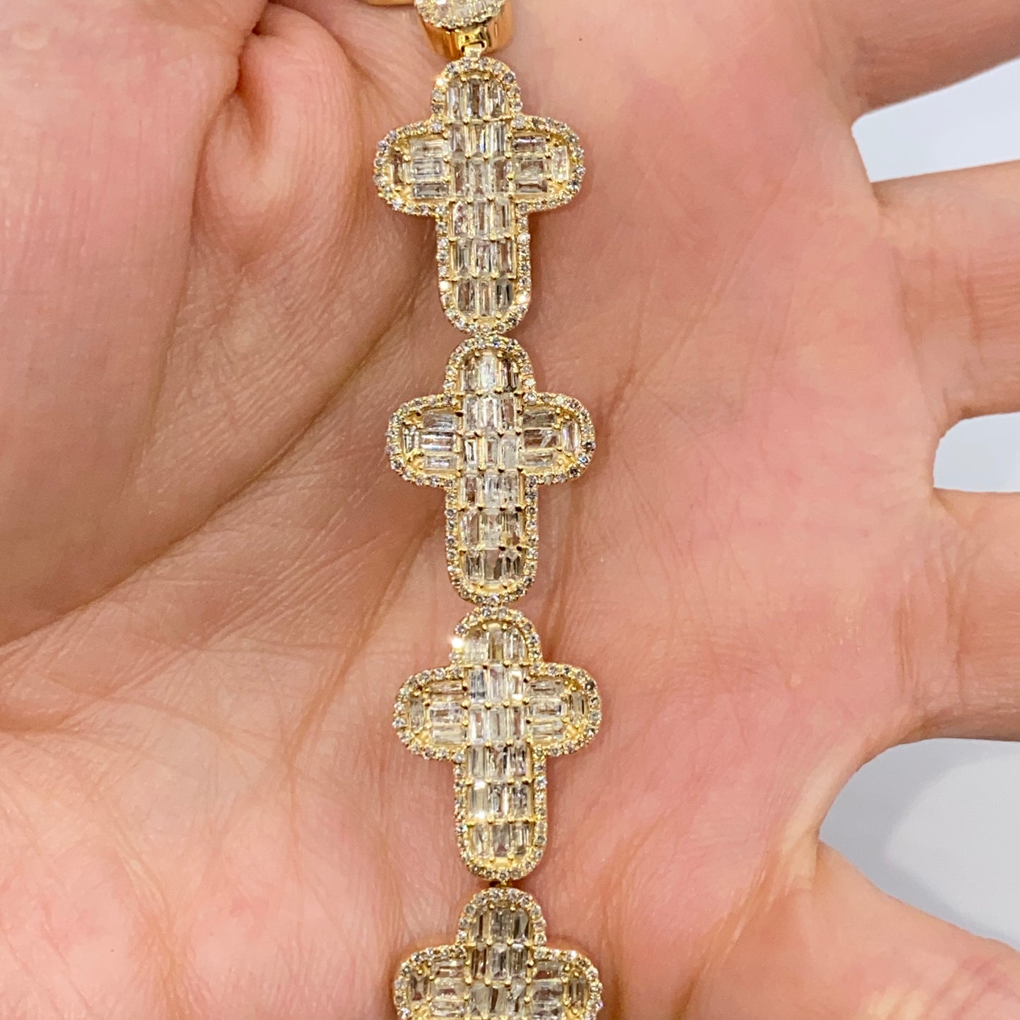14K 12.5MM Chubby Cross Diamond Baguette Bracelet