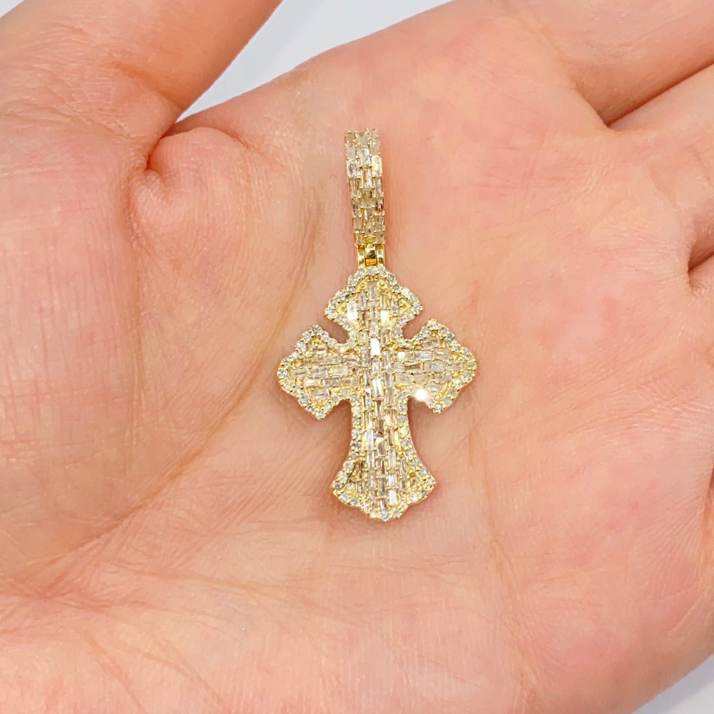 14K Cross Diamond Baguette Pendant