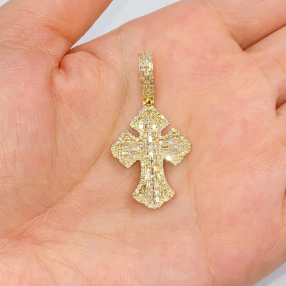 14K Cross Diamond Baguette Pendant