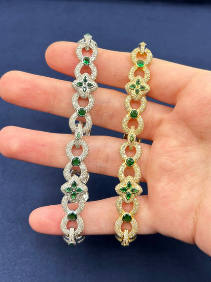 10k Gold Infinity Flower Diamond & Green Gemstone Bracelet
