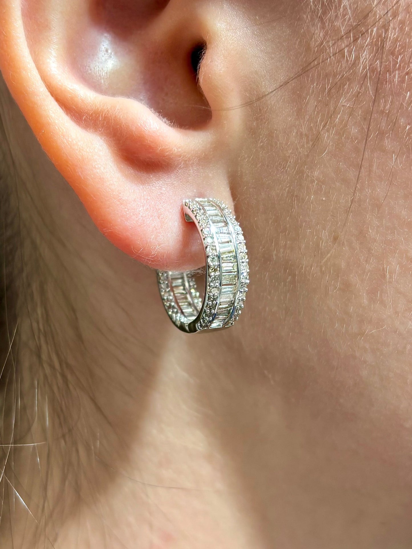 14k Baguette Ladder In and Out Hoop Earrings