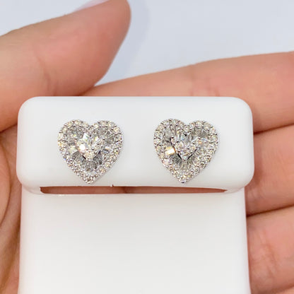 14K Parisian Heart Diamond Baguette Earrings