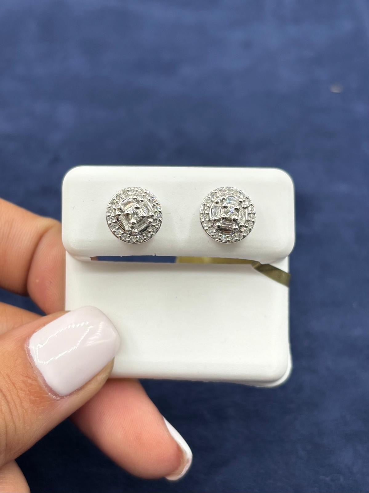 10k Baguette Halo Diamond Earrings