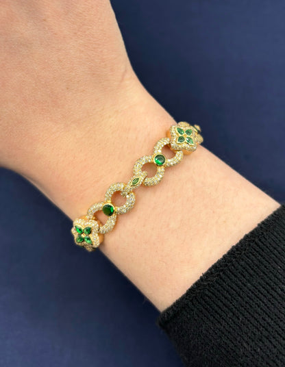 10k Gold Infinity Flower Diamond & Green Gemstone Bracelet