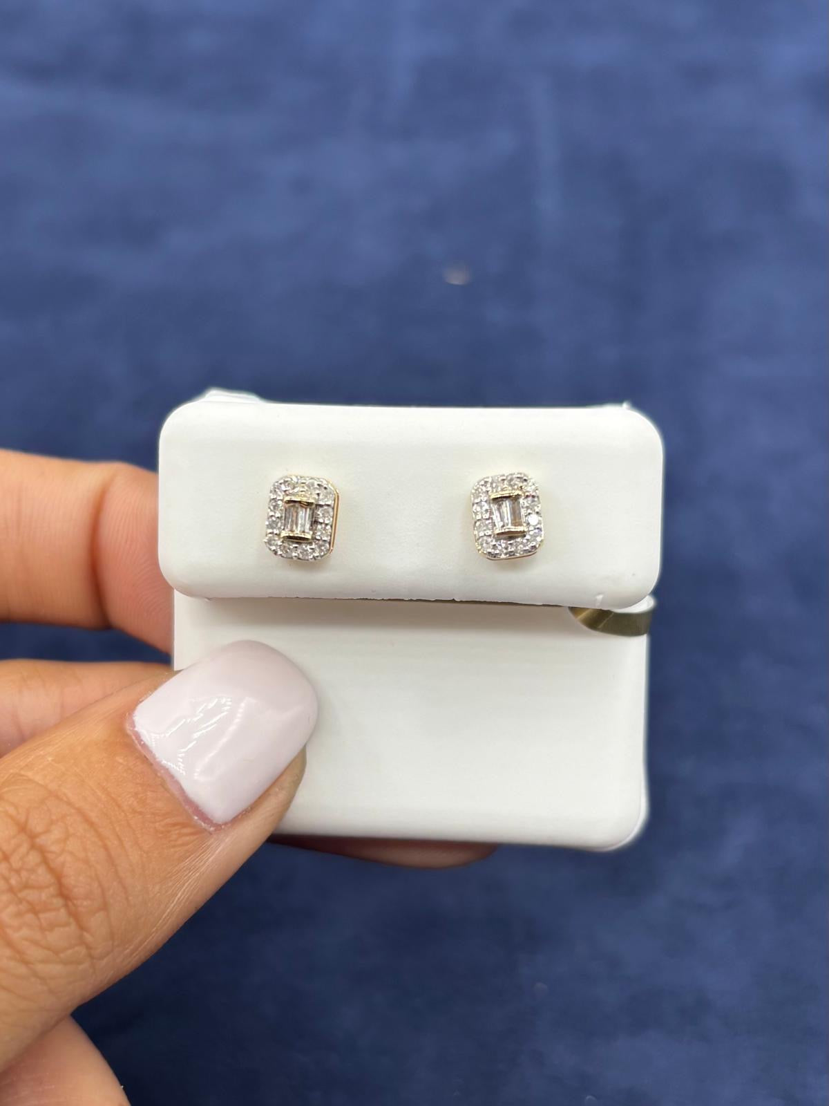 10k Baguette Center Rectangle Diamond Earrings