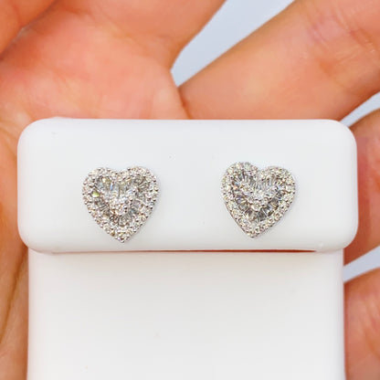 14K Parisian Heart Diamond Baguette Earrings