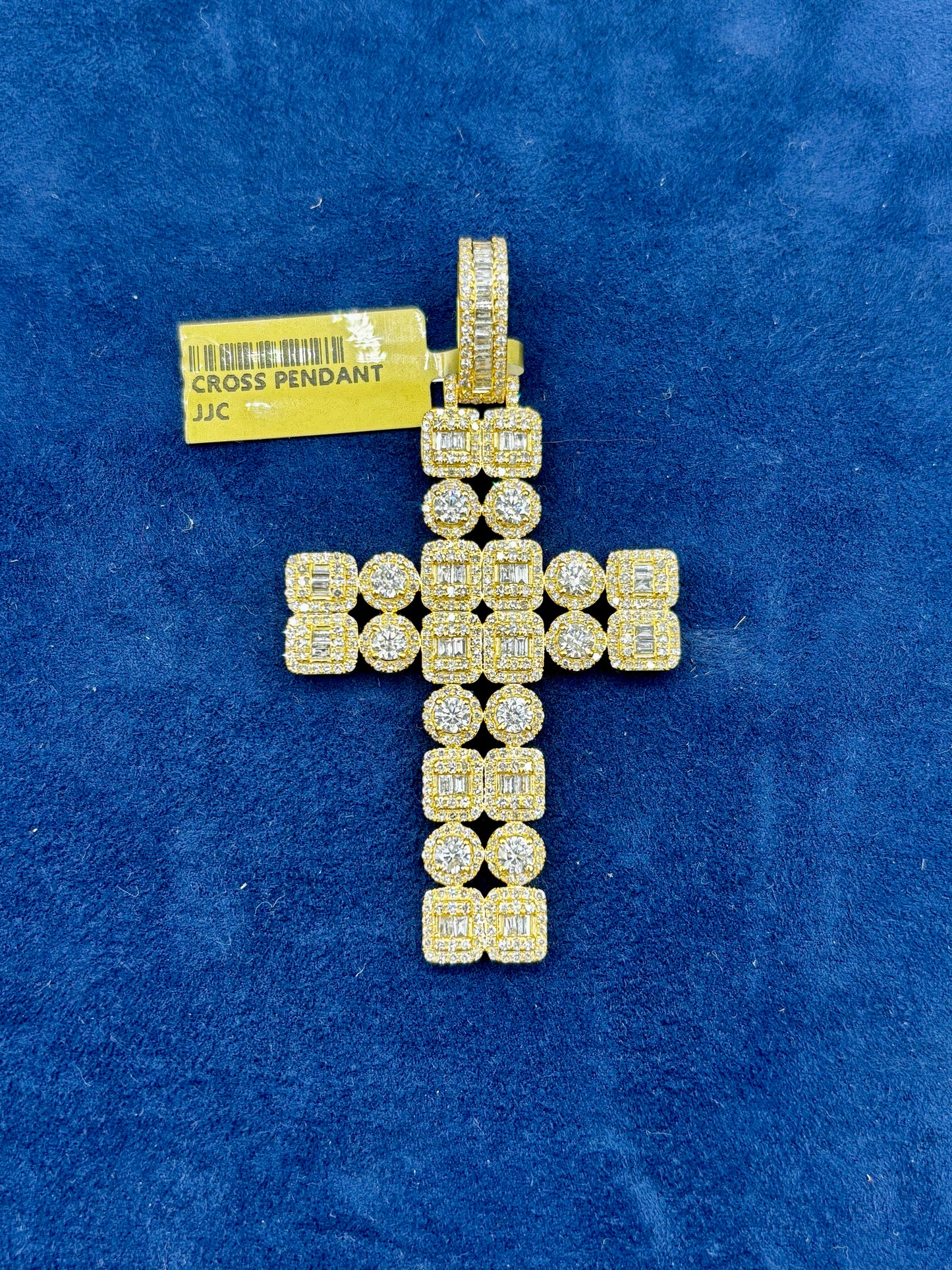 10k Double Row Baguette Diamond Cross Pendant