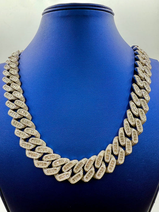 14K 18.5mm White Gold Baguette Cuban Chain