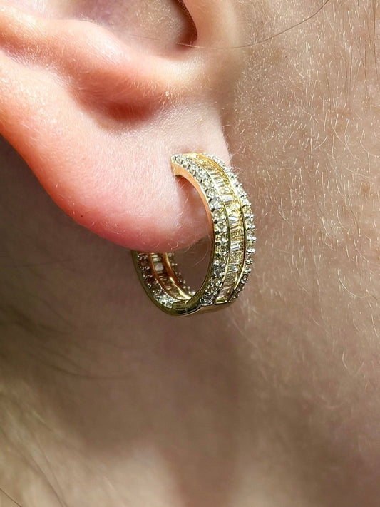 14k Small Baguette Ladder In and Out Hoop Earrings