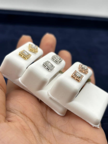 10k Square Layered Baguette Diamond Earrings