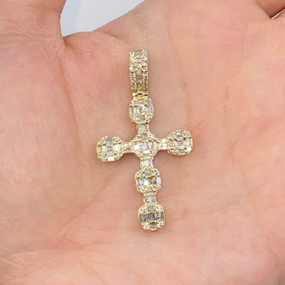 14K Cross Diamond Baguette Pendant