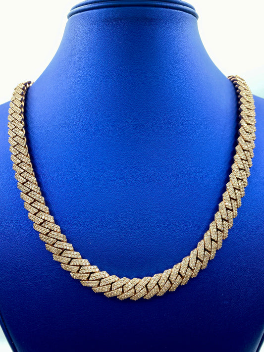 14k Rose Gold Jumbo Diamond Cuban Chain 12mm