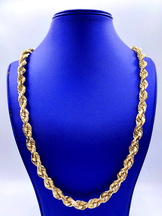 14k Solid Gold Rope Chain 10mm 26”